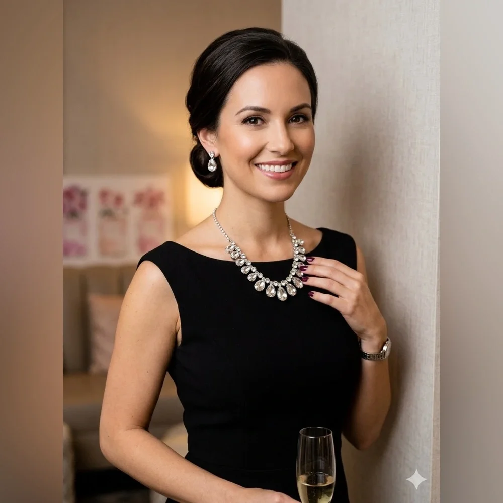 Badgley Mischka Silver and Clear Crystal Teardrop Necklace & Earrings Set NWT - Picture 2 of 3